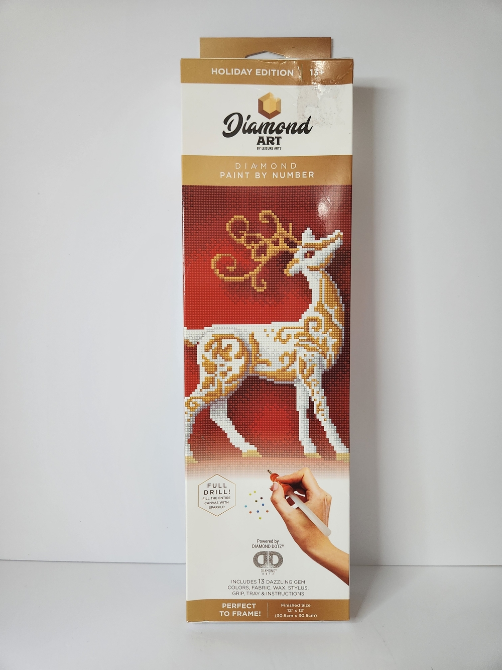 Diamond Art Holiday White & Gold Reindeer Paint-by-Number Kit
